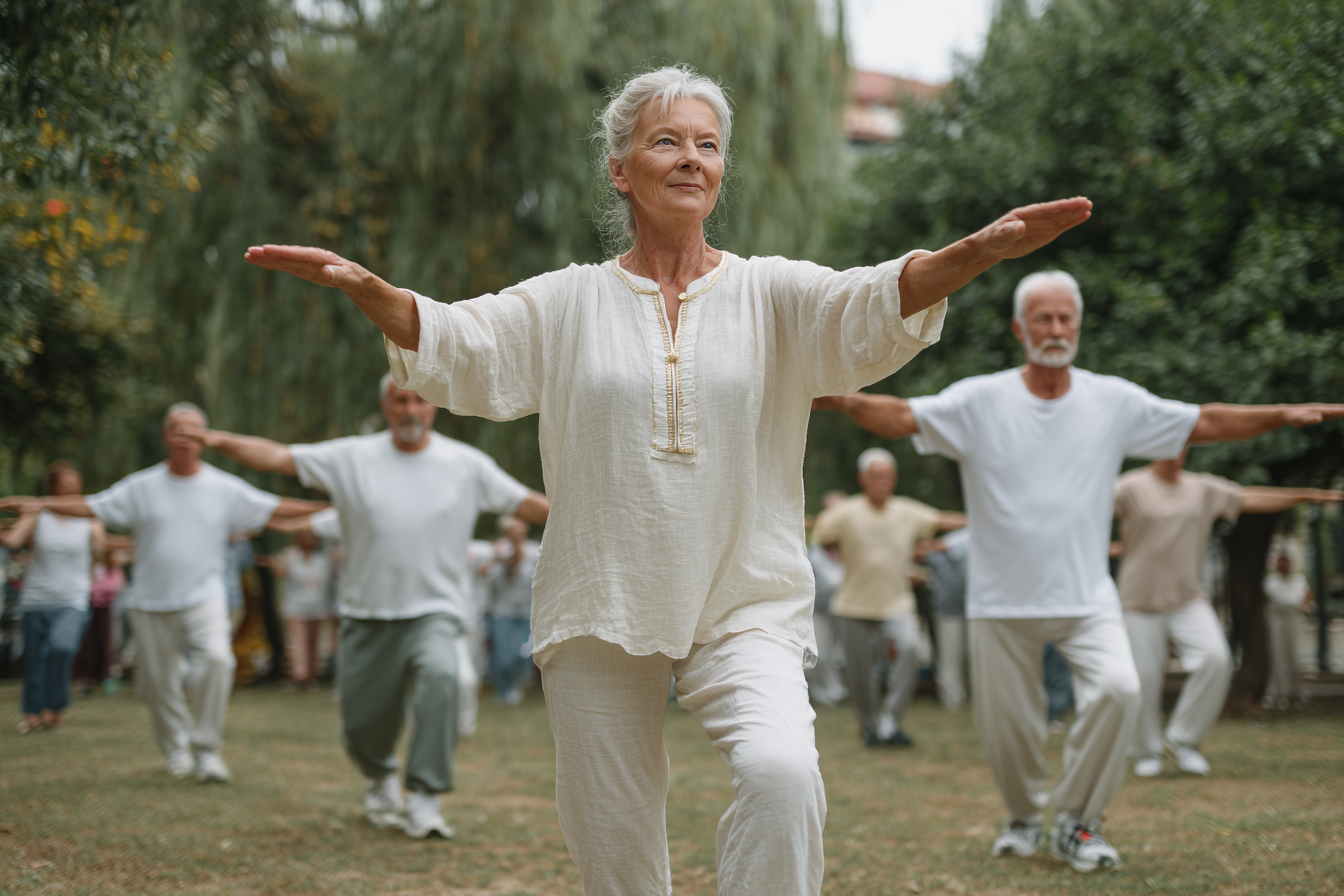 Активні люди зрілого віку займаються спортом на свіжому повітрі